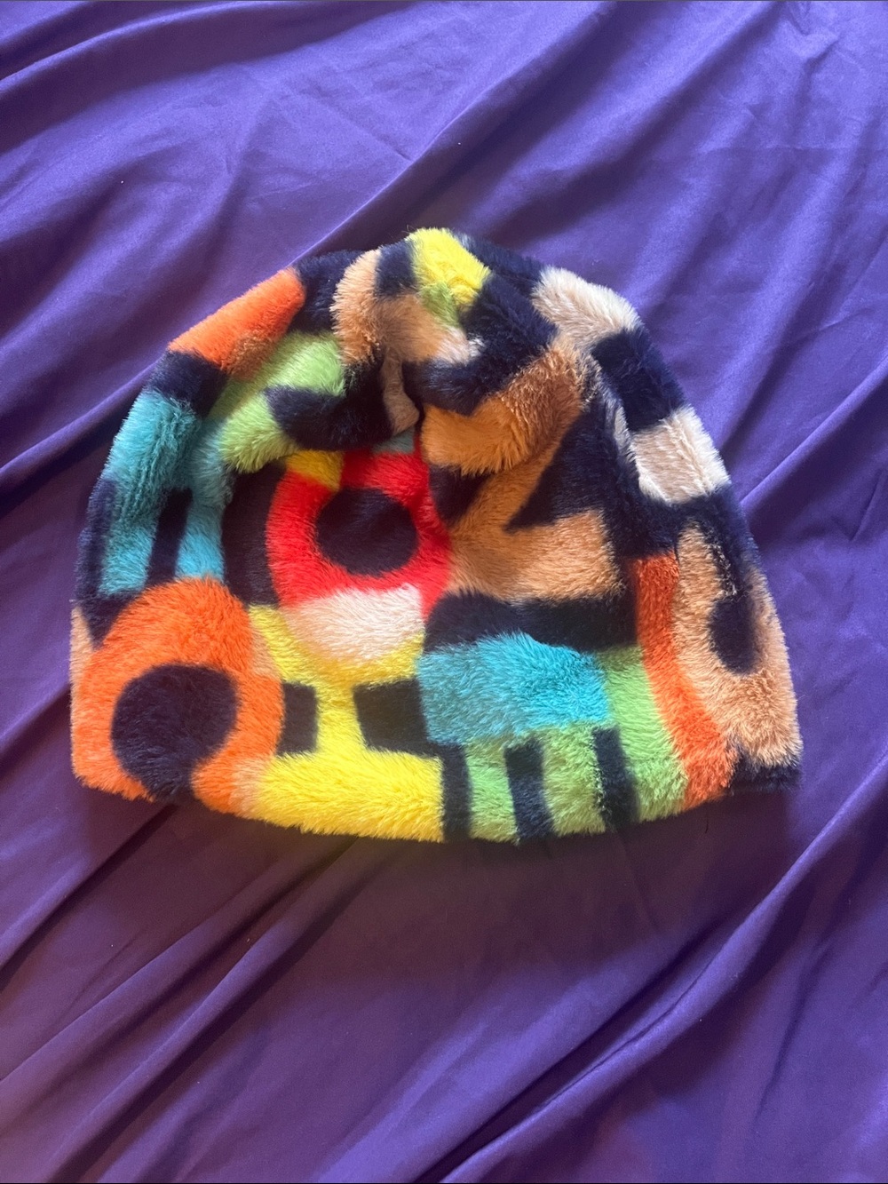 Multicolor Plush Geometric Women's Beanie Hat